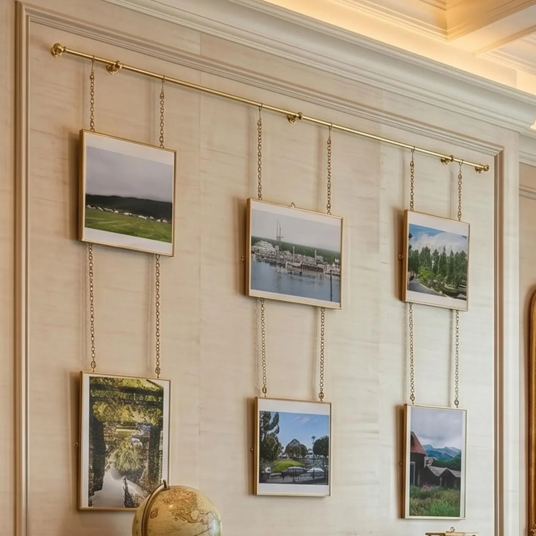 Unlacquered brass picture rail hanging kit for gallery wall display