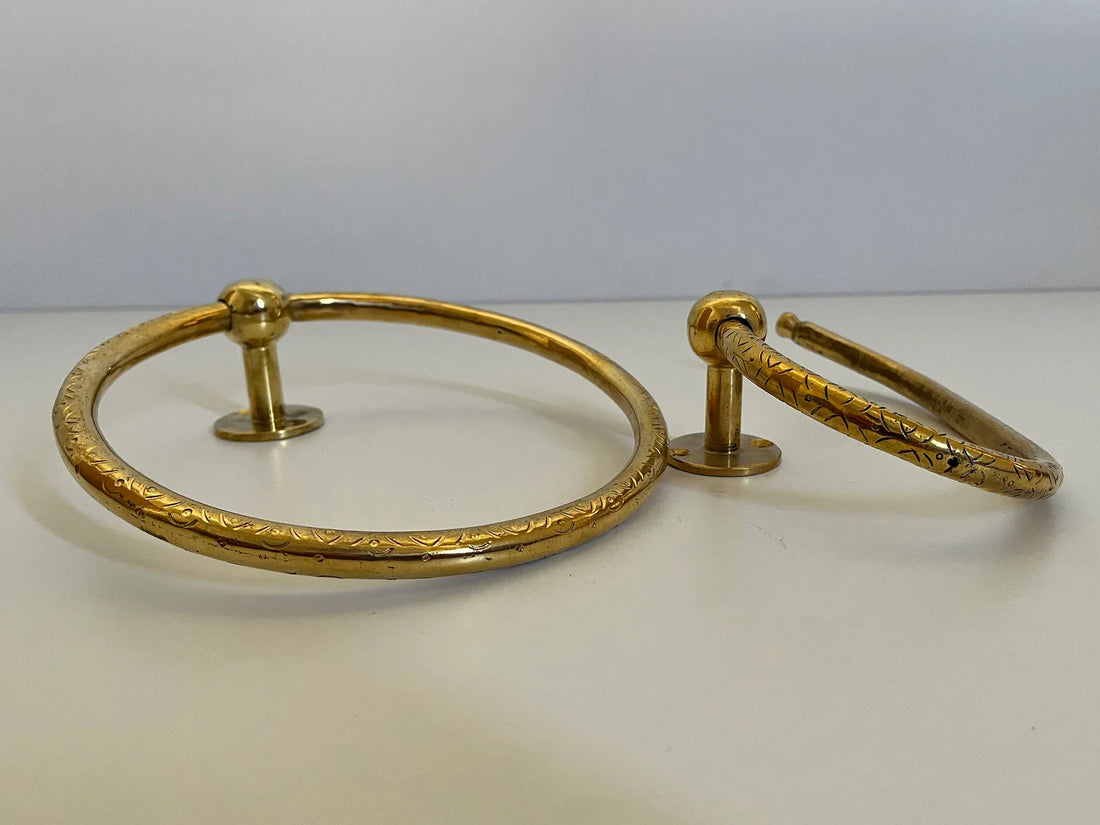 Unlacquered Brass Bathroom Set – Towel Ring & Toilet Paper Holder, Handcrafted