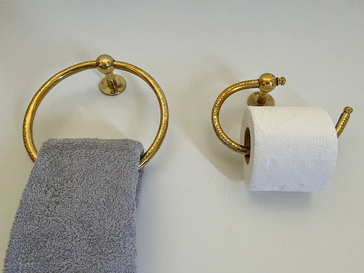 Unlacquered Brass Bathroom Set – Towel Ring & Toilet Paper Holder, Handcrafted