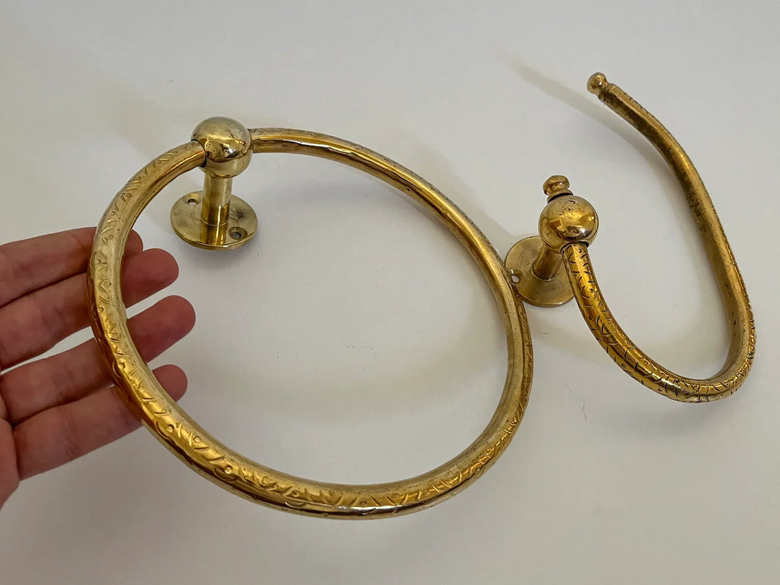 Unlacquered Brass Bathroom Set – Towel Ring & Toilet Paper Holder, Handcrafted