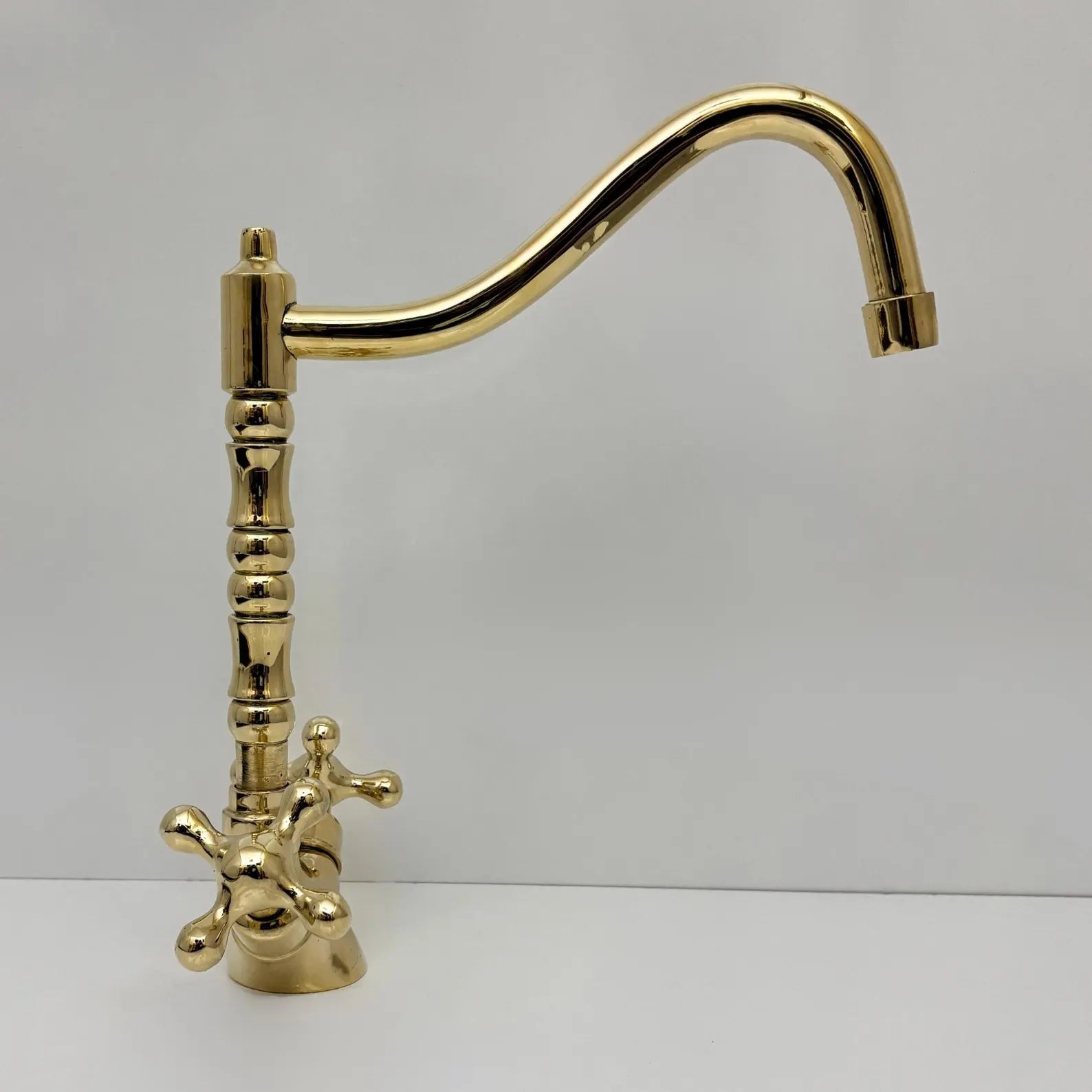 Unlacquered Brass Single Hole Kitchen Faucet – 12" Tall, 9" Reach