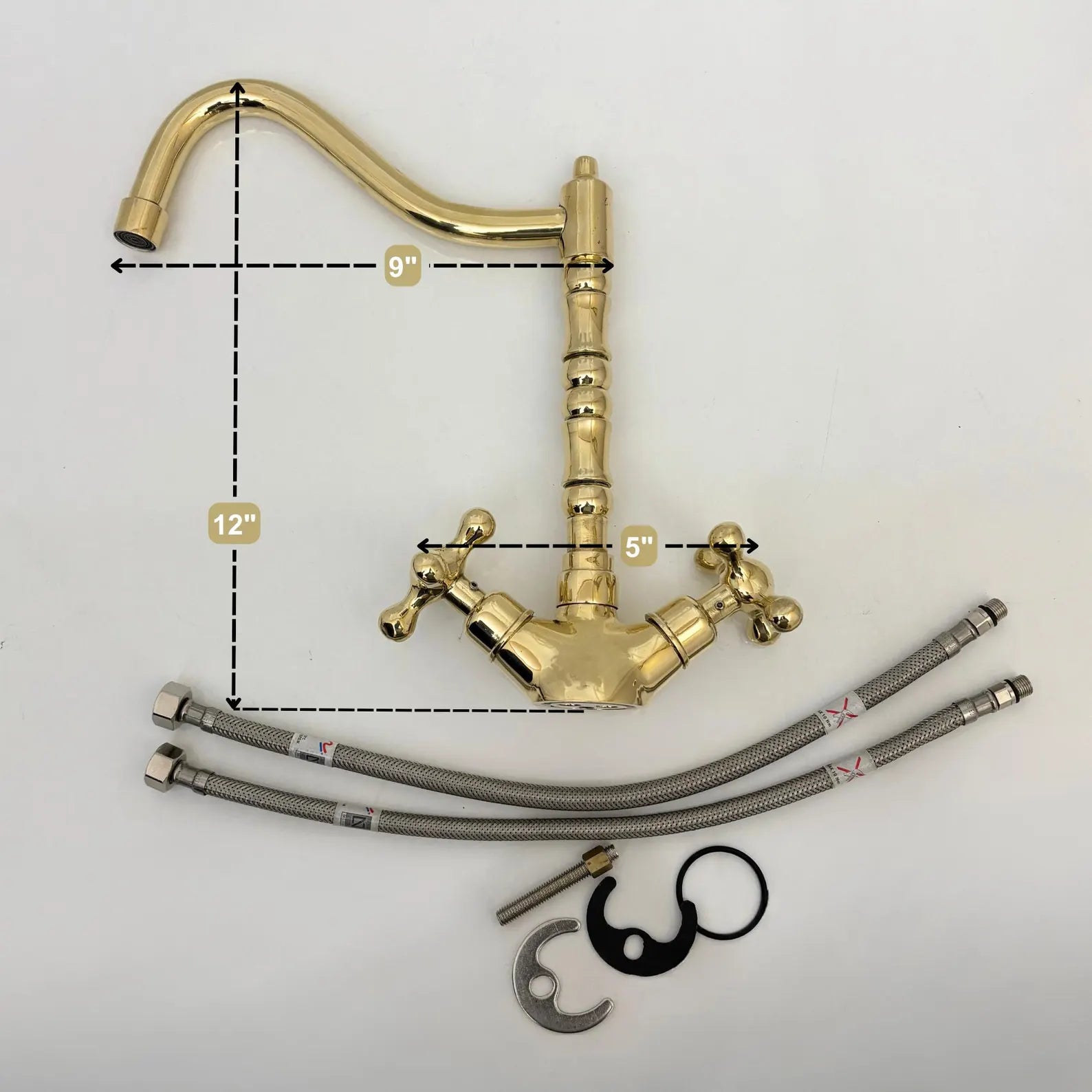 Unlacquered Brass Single Hole Kitchen Faucet – 12" Tall, 9" Reach