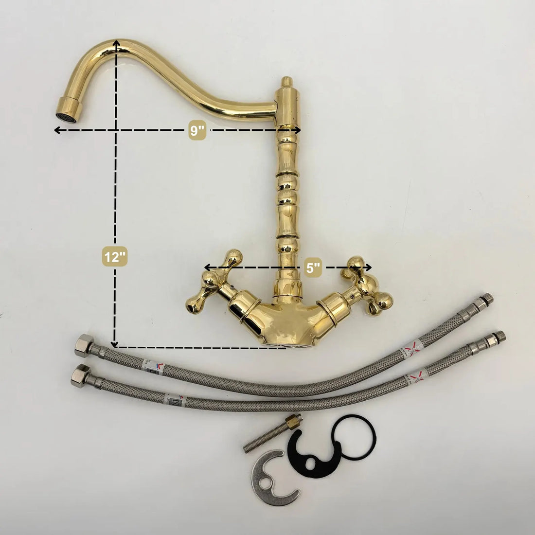 Unlacquered Brass Single Hole Kitchen Faucet – 12" Tall, 9" Reach
