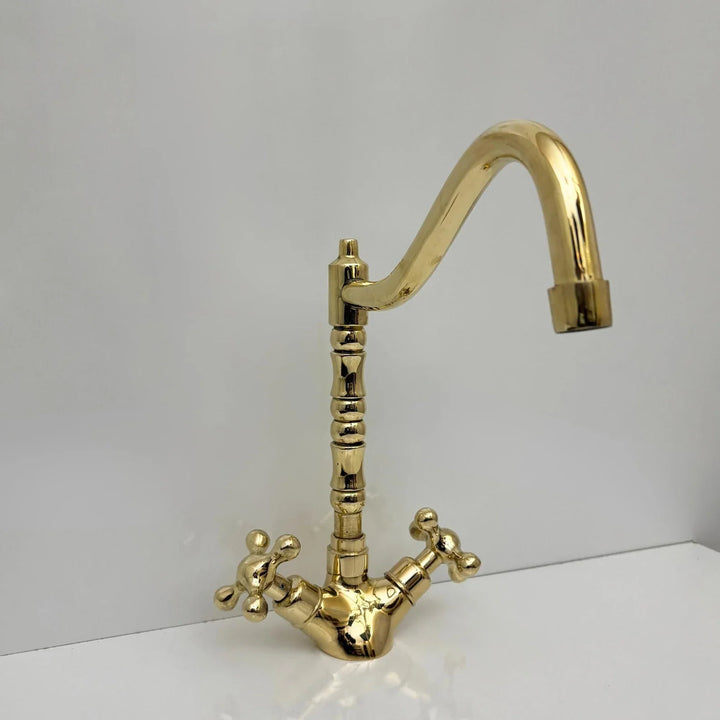 Unlacquered Brass Single Hole Kitchen Faucet – 12" Tall, 9" Reach