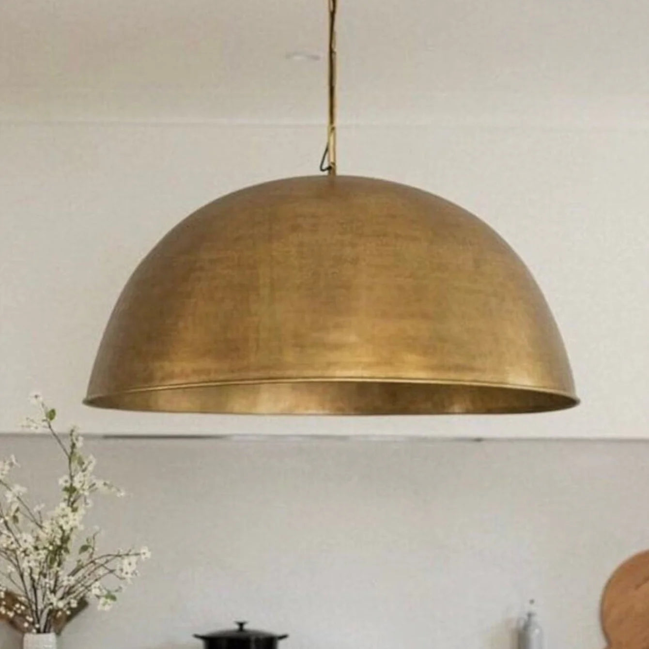 Unlacquered Brass Pendant Light - Customizable Round Brass Light Fixture - The House Of Brass
