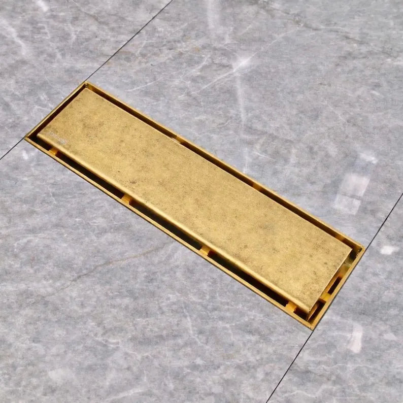 Unlacquered Brass Linear Shower Drain – Tile Insert Bathroom Floor Drain