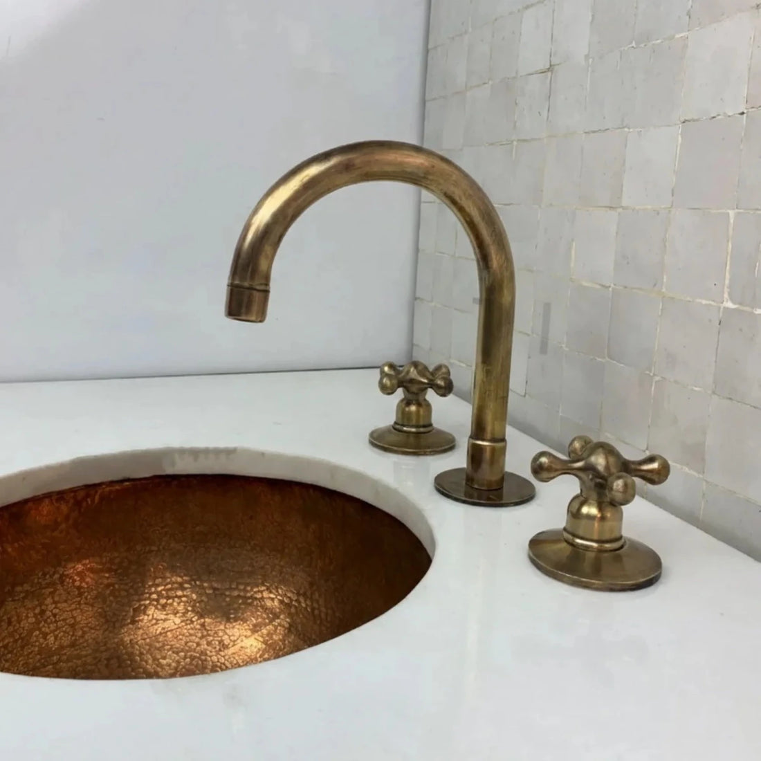 Oil Rubbed Brass Bathroom Faucet – 3-Hole Deck Mount, Cross Handles | Solid Brass - The House Of Brass