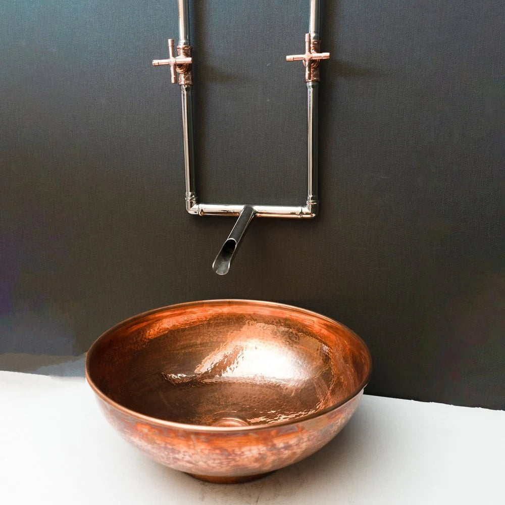 Old Fashioned Wall Mounted Faucet – Exposed Pipe, Cross Handles