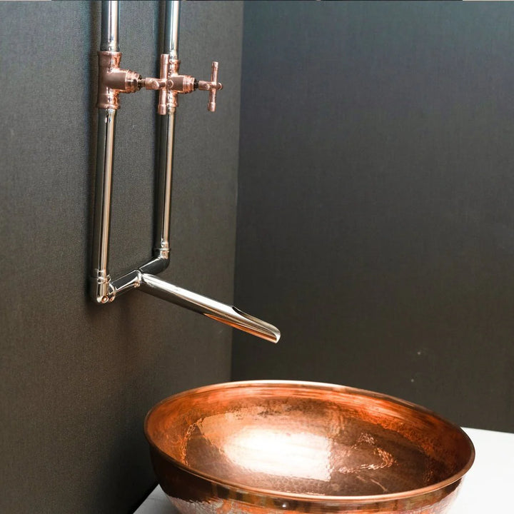 Old Fashioned Wall Mounted Faucet – Exposed Pipe, Cross Handles