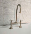 Matte Nickel Kitchen Faucet – Solid Brass Bridge Design, 2-Hole, 18” Tall