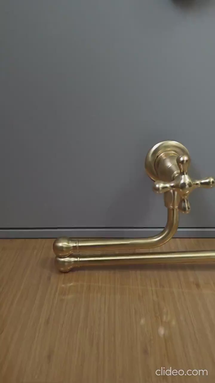 Unlacquered Solid Brass Pot Filler Faucet: Wall-Mounted Folding Kitchen Fixture