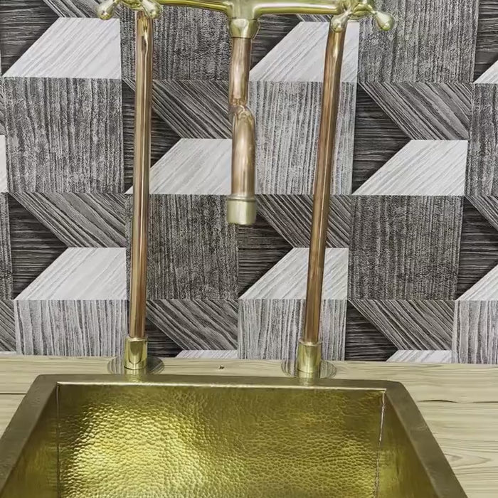 Unlacquered Brass & Solid Copper Antique Kitchen Faucet – Bridge Faucet with Long Legs & Cross Handles