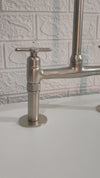 Matte Nickel Kitchen Faucet – Solid Brass Bridge Design, 2-Hole, 18" Tall