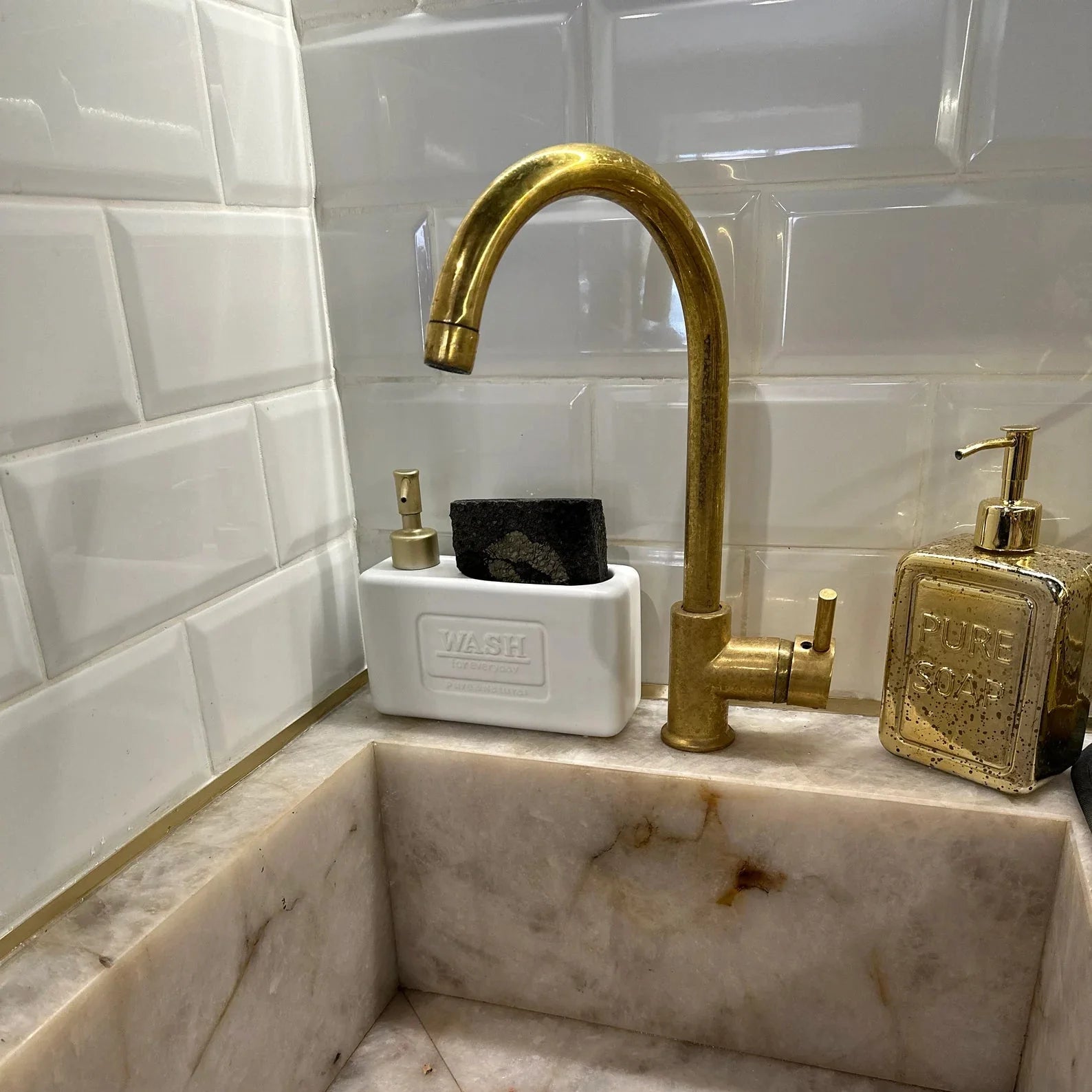 13.5 inch unlacquered brass kitchen faucet with 8 inch spout reach