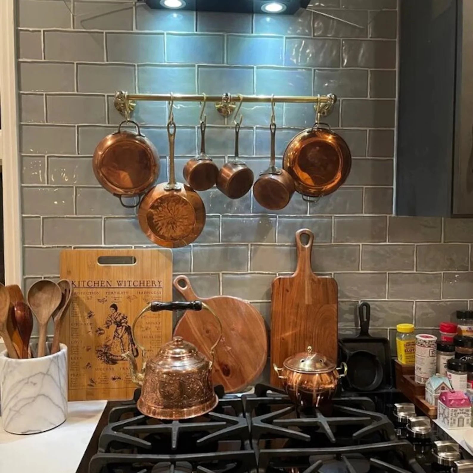 Unlacquered Brass Kitchen Rail – Pot Holder, Oven Mitt & Towel Rack