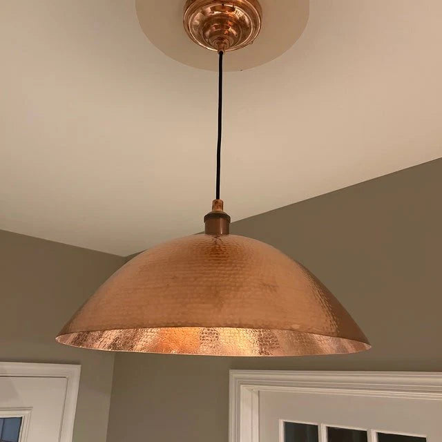 Handcrafted Solid Copper Pendant Light - Vintage Hammered Design