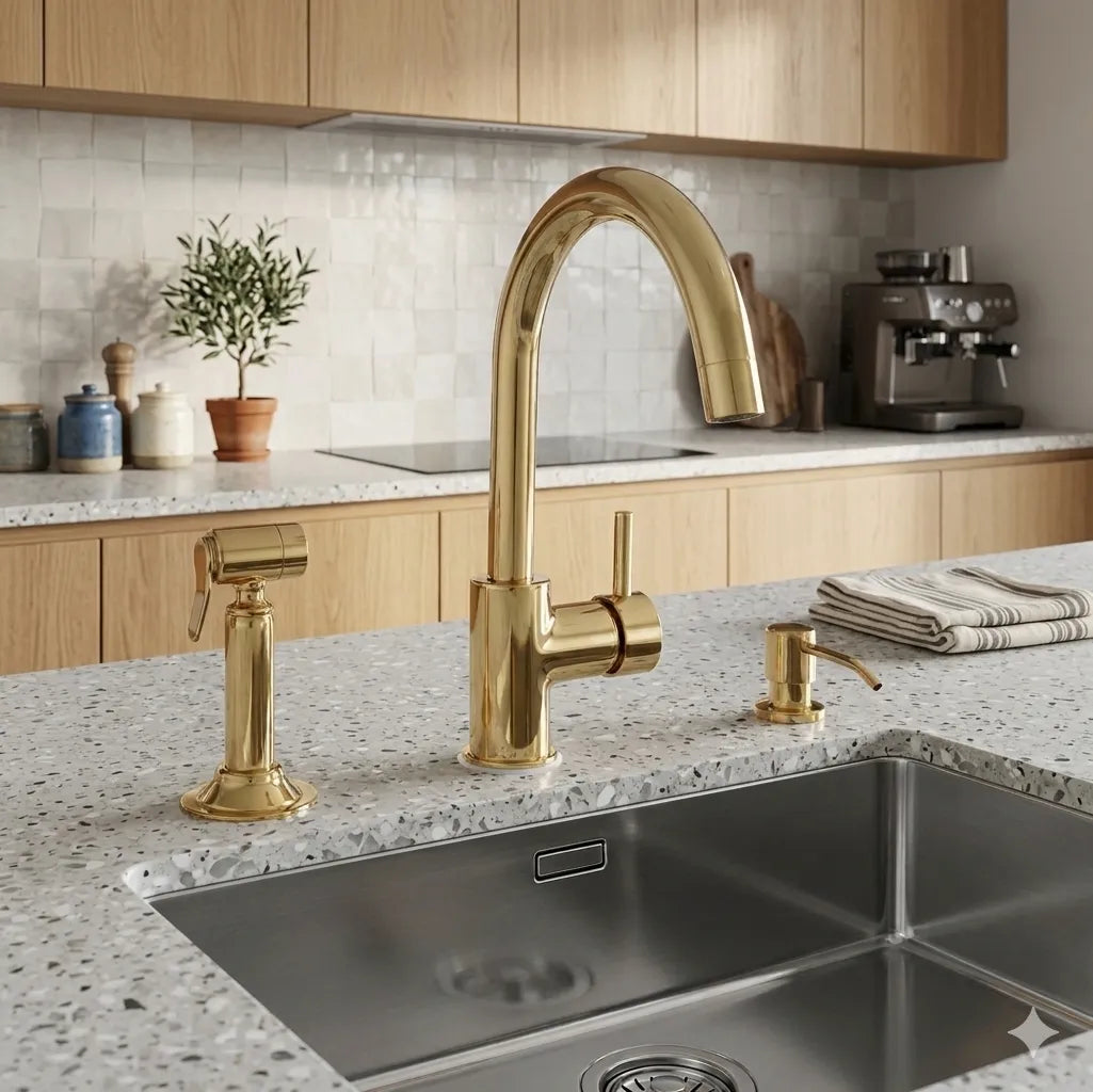 Unlacquered Brass Single Hole Kitchen Faucet – Deck Mounted Sink Tap