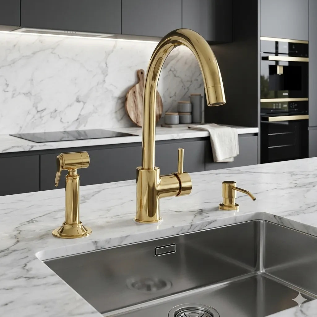 Unlacquered Brass Single Hole Kitchen Faucet – Deck Mounted Sink Tap