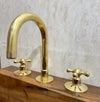 Unlacquered Brass 3-Hole Widespread Bathroom Faucet – Cross or Flat Handles | Solid Brass - The House Of Brass