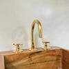 Unlacquered Brass 3-Hole Widespread Bathroom Faucet – Cross or Flat Handles | Solid Brass - The House Of Brass