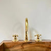 Unlacquered Brass 3-Hole Widespread Bathroom Faucet – Cross or Flat Handles | Solid Brass - The House Of Brass