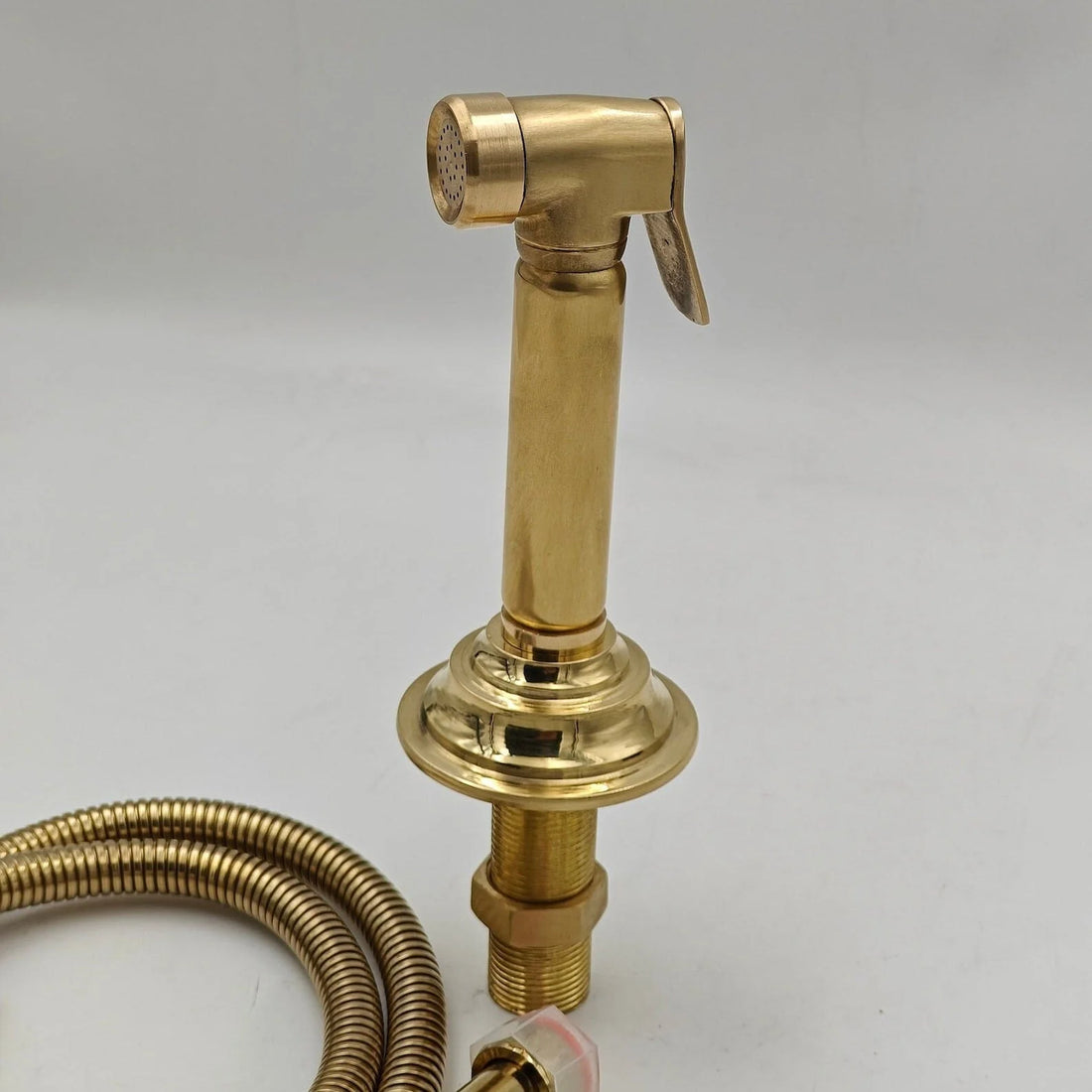 Unlacquered Brass Bridge Kitchen Faucet – Ball Center, 18" Tall, 8" Spread