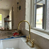 Unlacquered Brass Bridge Kitchen Faucet – Cross or Lever Handles, 8" Spread | Solid Brass - The House Of Brass