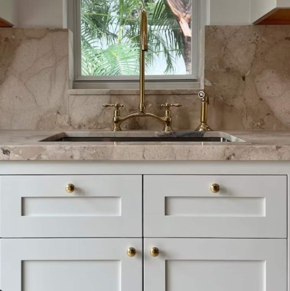 Unlacquered Brass Bridge Kitchen Faucet – Cross or Lever Handles, 8" Spread | Solid Brass - The House Of Brass