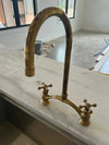 Unlacquered Brass Bridge Kitchen Faucet – Cross or Lever Handles, 8" Spread | Solid Brass - The House Of Brass