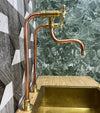 Unlacquered Brass & Copper Bridge Kitchen Faucet – Long Legs, Cross Handles | Handmade - The House Of Brass