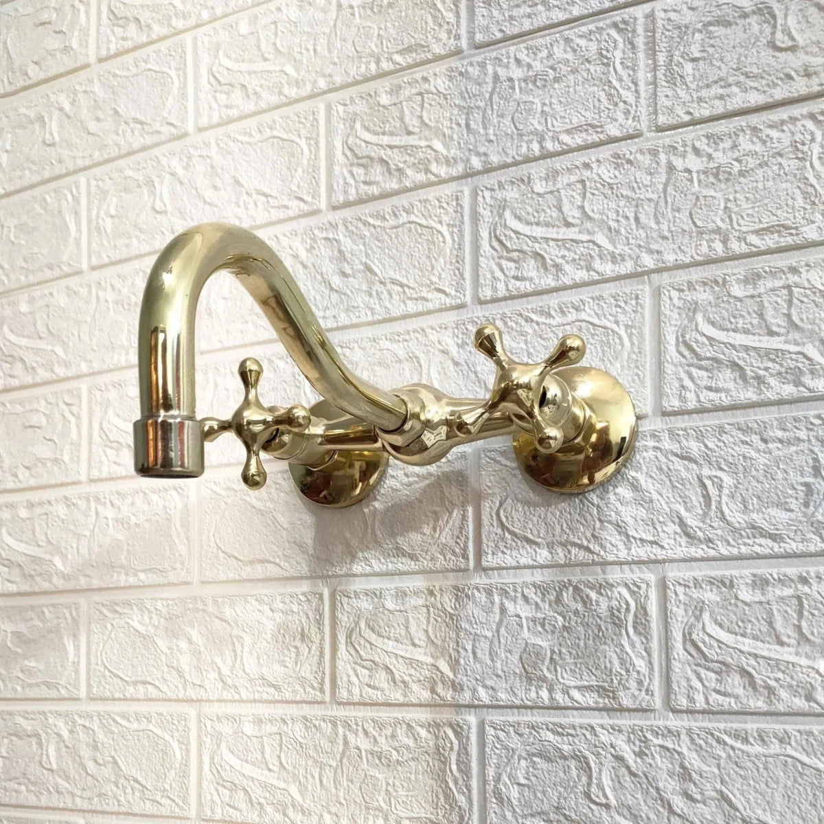 Unlacquered Brass Curved Wall Mounted Faucet – 2-Hole, 8.5" Spout | Solid Brass - The House Of Brass