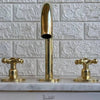 Unlacquered Brass Deck Mounted Bathroom Faucet – Cross Handles, 6" Spout | Solid Brass - The House Of Brass
