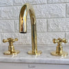 Unlacquered Brass Deck Mounted Bathroom Faucet – Cross Handles, 6" Spout | Solid Brass - The House Of Brass