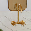 Unlacquered Brass Gooseneck Wall Mounted Kitchen Faucet – Bridge Style, Cross Handles | Solid Brass - The House Of Brass