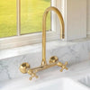 Unlacquered Brass Gooseneck Wall Mounted Kitchen Faucet – Bridge Style, Cross Handles | Solid Brass - The House Of Brass