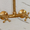 Unlacquered Brass Gooseneck Wall Mounted Kitchen Faucet – Bridge Style, Cross Handles | Solid Brass - The House Of Brass