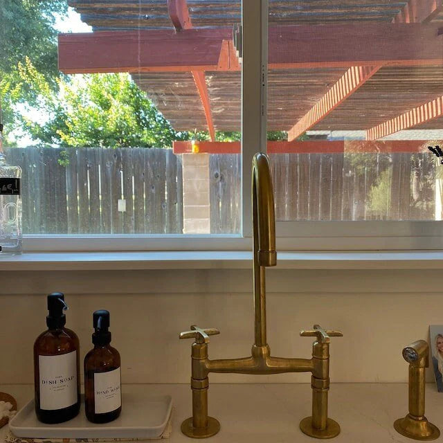 Solid brass bridge kitchen faucet 18 inch height