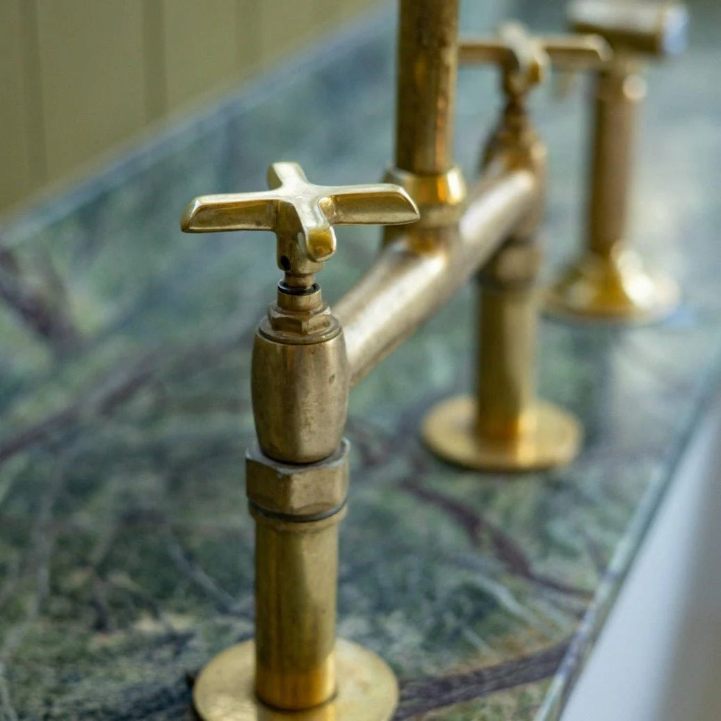 Luxury farmhouse brass kitchen faucet unlacquered finish