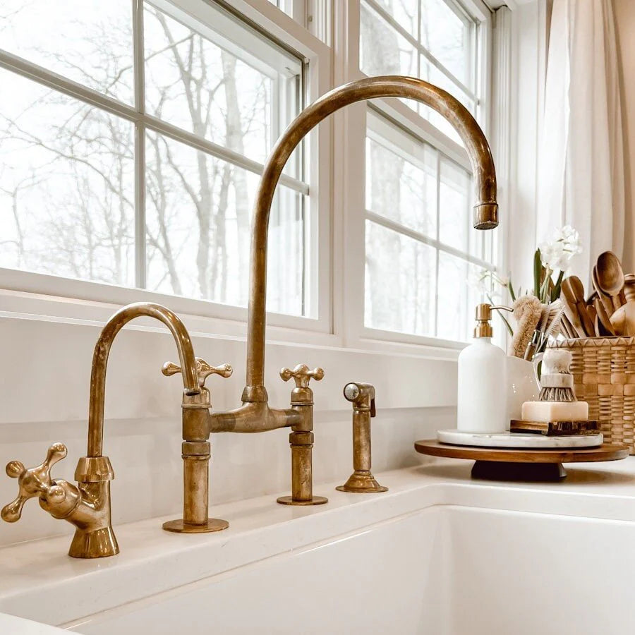Unlacquered Brass Kitchen Faucet – Vintage Style with Modern Elegance