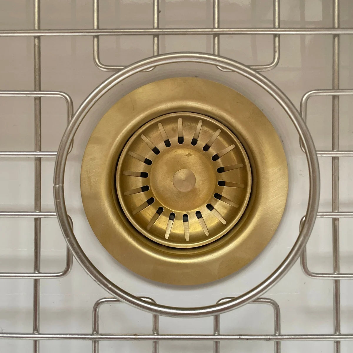 3 1/2 inch unlacquered brass kitchen sink drain with basket strainer