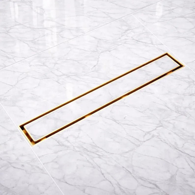 Unlacquered Brass Linear Shower Drain – Tile Insert Bathroom Floor Drain - The House Of Brass