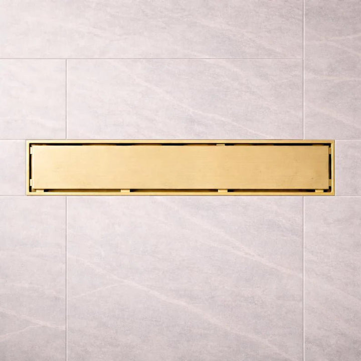 Unlacquered Brass Linear Shower Drain – Tile Insert Bathroom Floor Drain - The House Of Brass