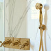 Unlacquered Brass Rain Shower System – 8" Head, Cross Handles, Handheld Sprayer | Solid Brass - The House Of Brass