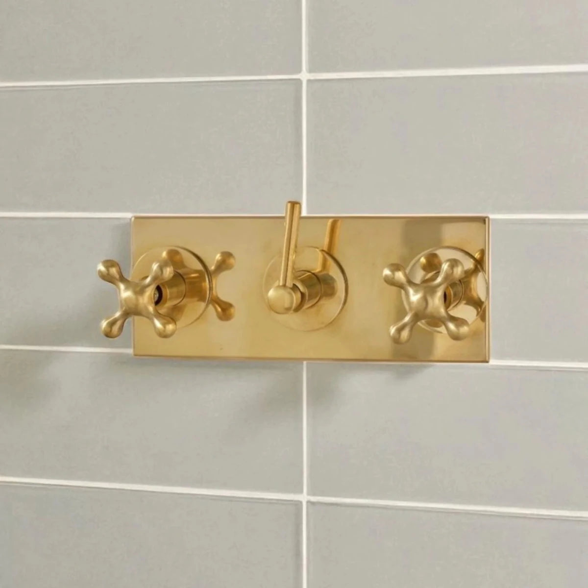 Unlacquered Brass Rain Shower System – 8" Head, Cross Handles, Handheld Sprayer | Solid Brass - The House Of Brass
