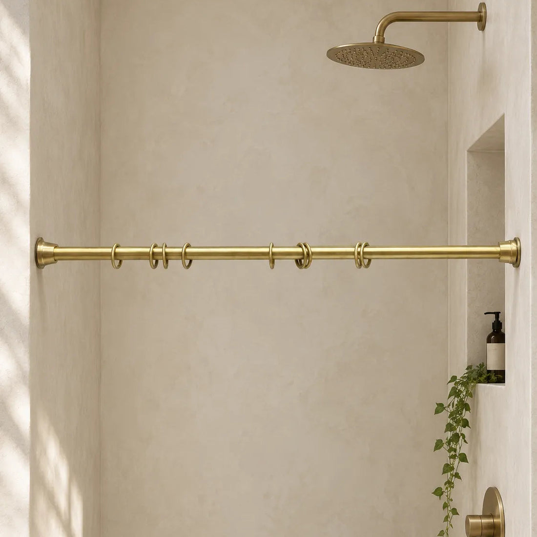 Unlacquered Brass Shower Curtain Rod – Wall-to-Wall with Rings
