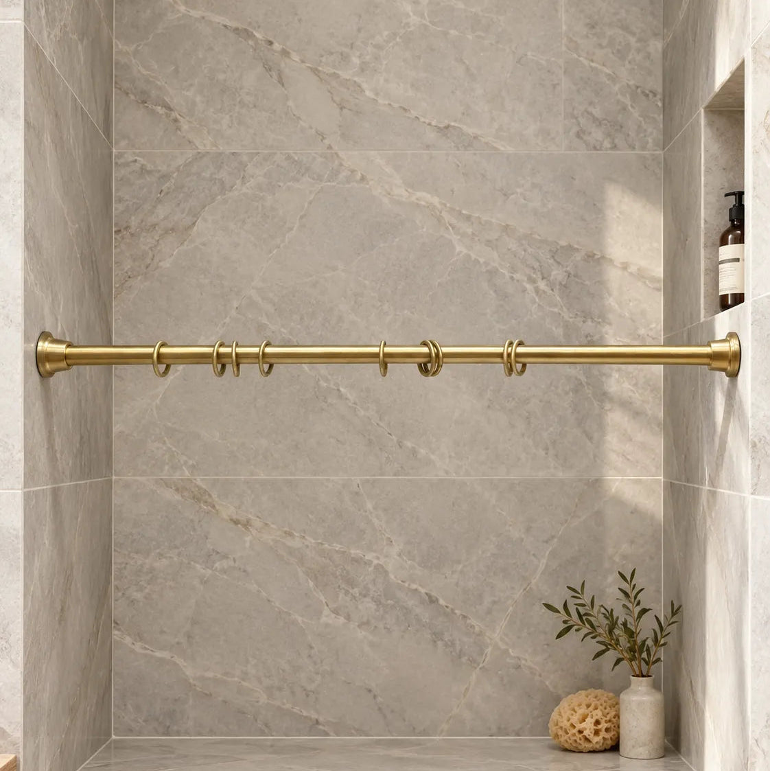 Unlacquered Brass Shower Curtain Rod – Wall-to-Wall with Rings