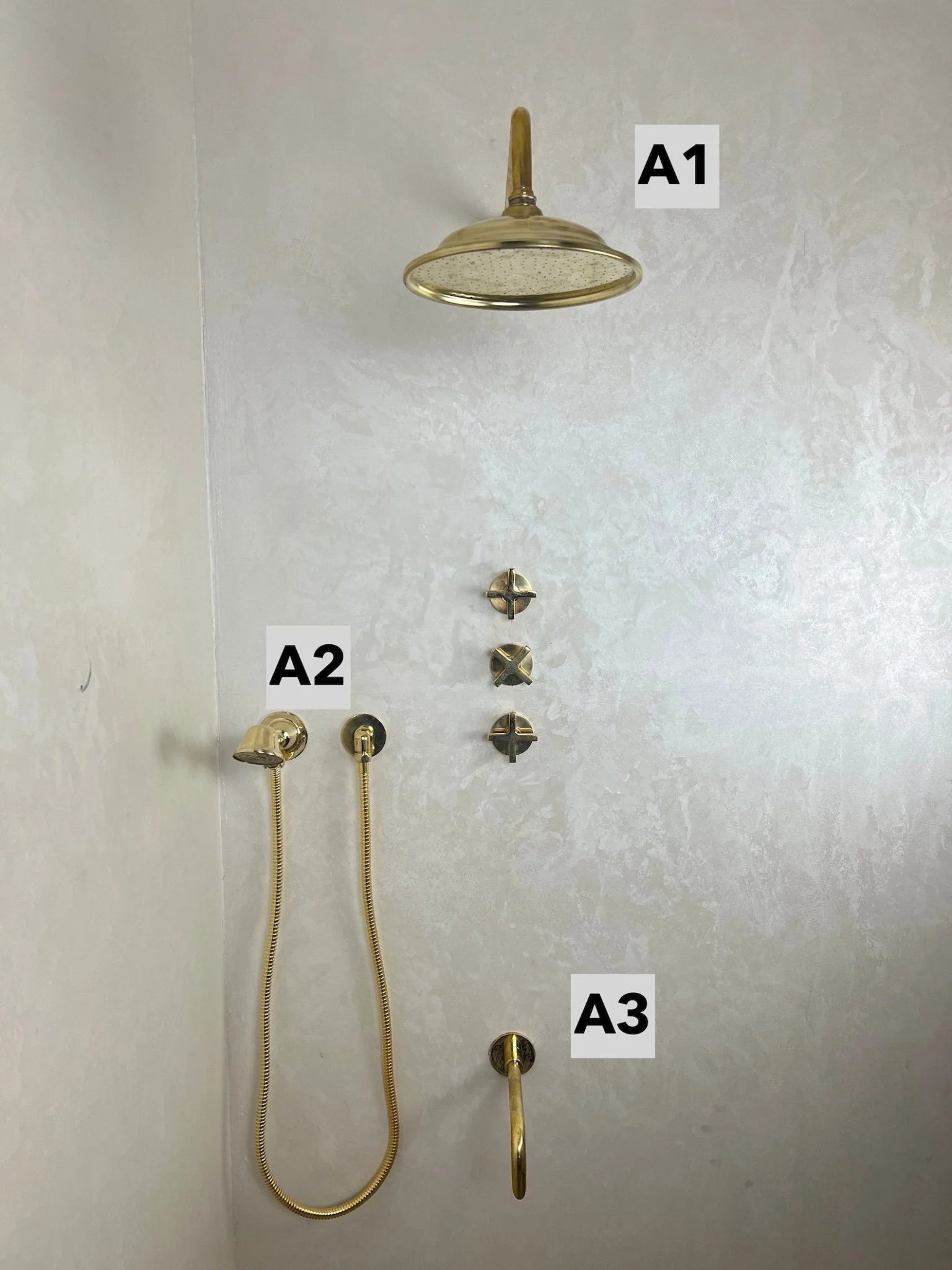 Unlacquered Brass Shower Set