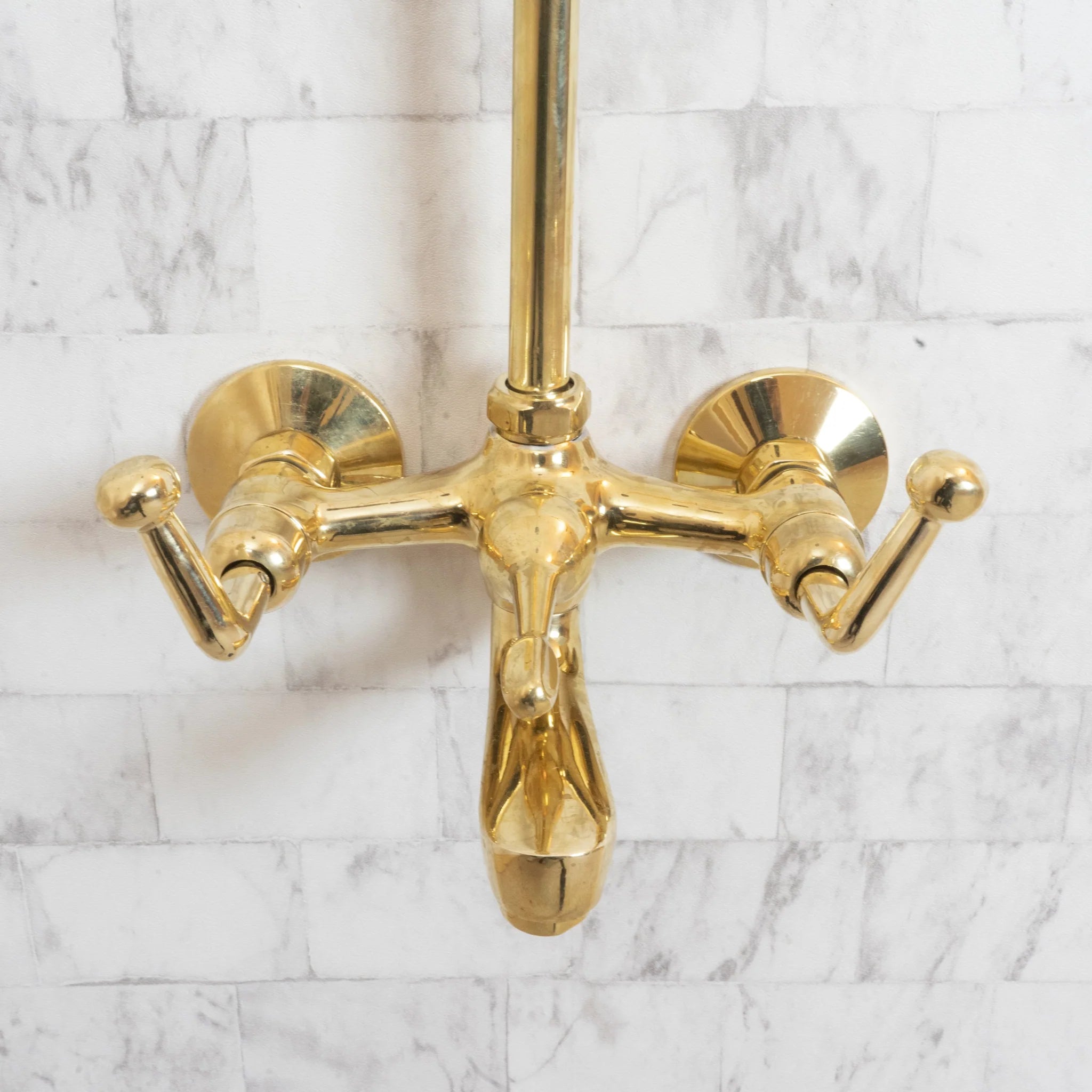 Unlacquered Brass Shower Set with Tub Filler – Square Rain Head