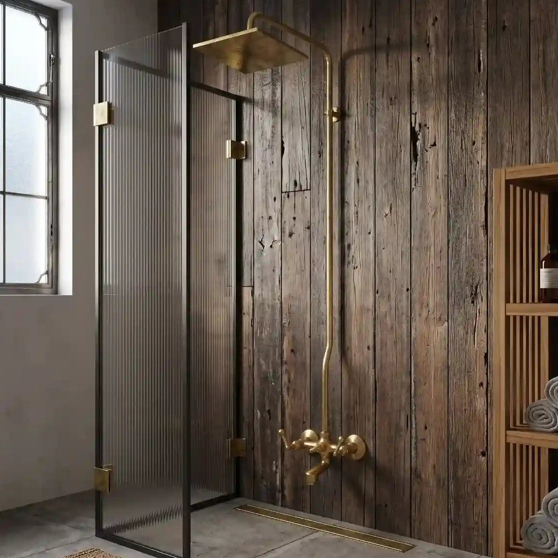 Unlacquered Brass Shower Set with Tub Filler – Square Rain Head