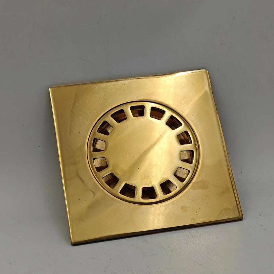 Unlacquered Brass Square Shower Floor Drain with Removable Cover - The House Of Brass